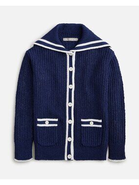 J.Crew Sailor Cardigan Medium Womens Nautical Knit Preppy Contrast Trim Cotton
